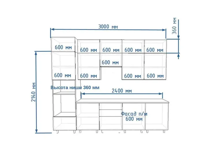 Кухонный гарнитур арт. 5 Обсидиан Тальк 3000 мм