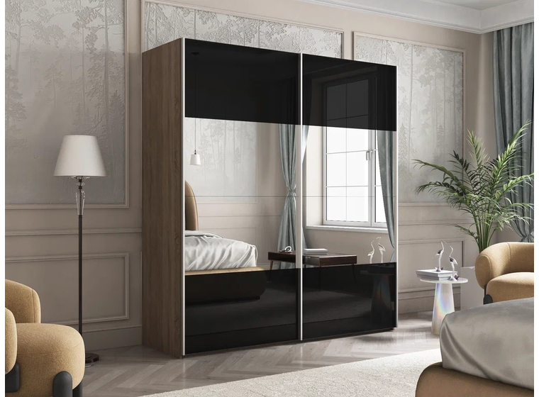 Эста 2-х дверный (стекло черное/зеркало)